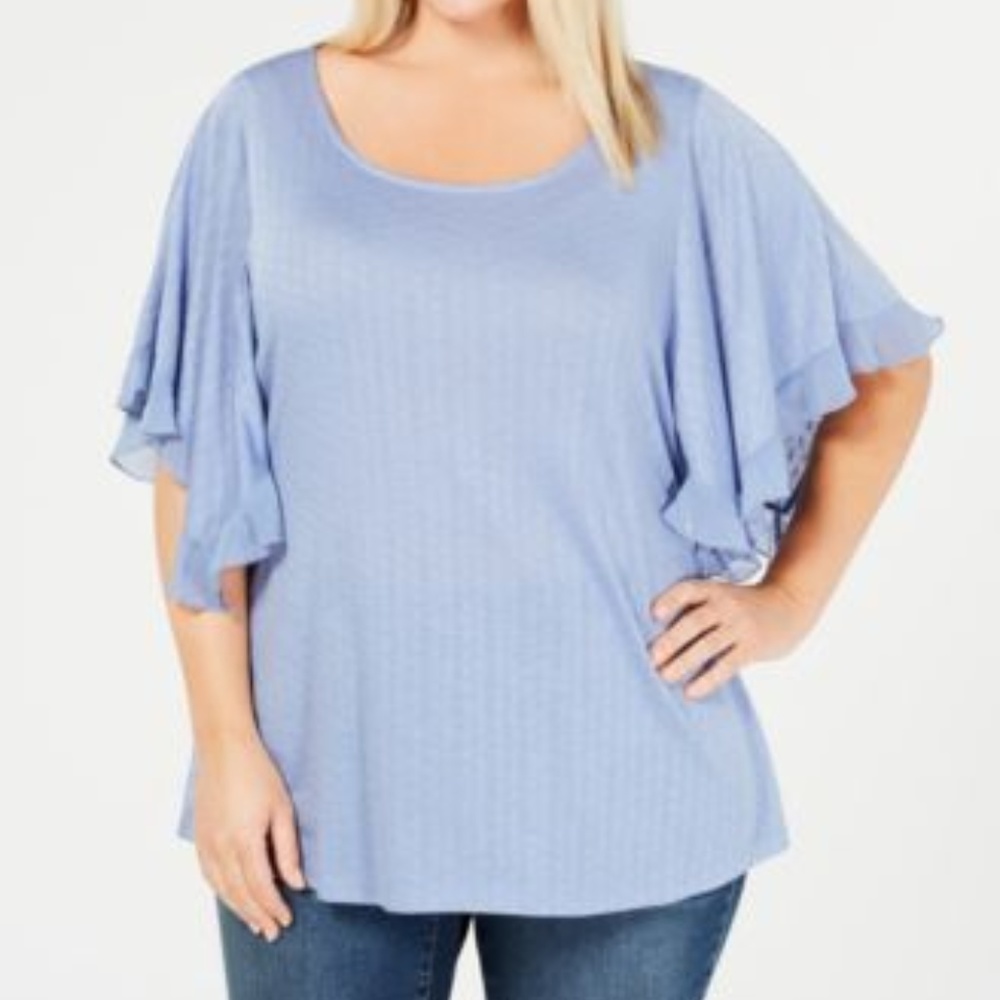 Style & Co Texture Flutter Tee Short Sleeve Ruffle